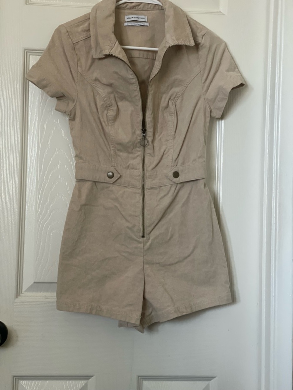 Urban Outfitters Corduroy Beige Zipper-Up Romper